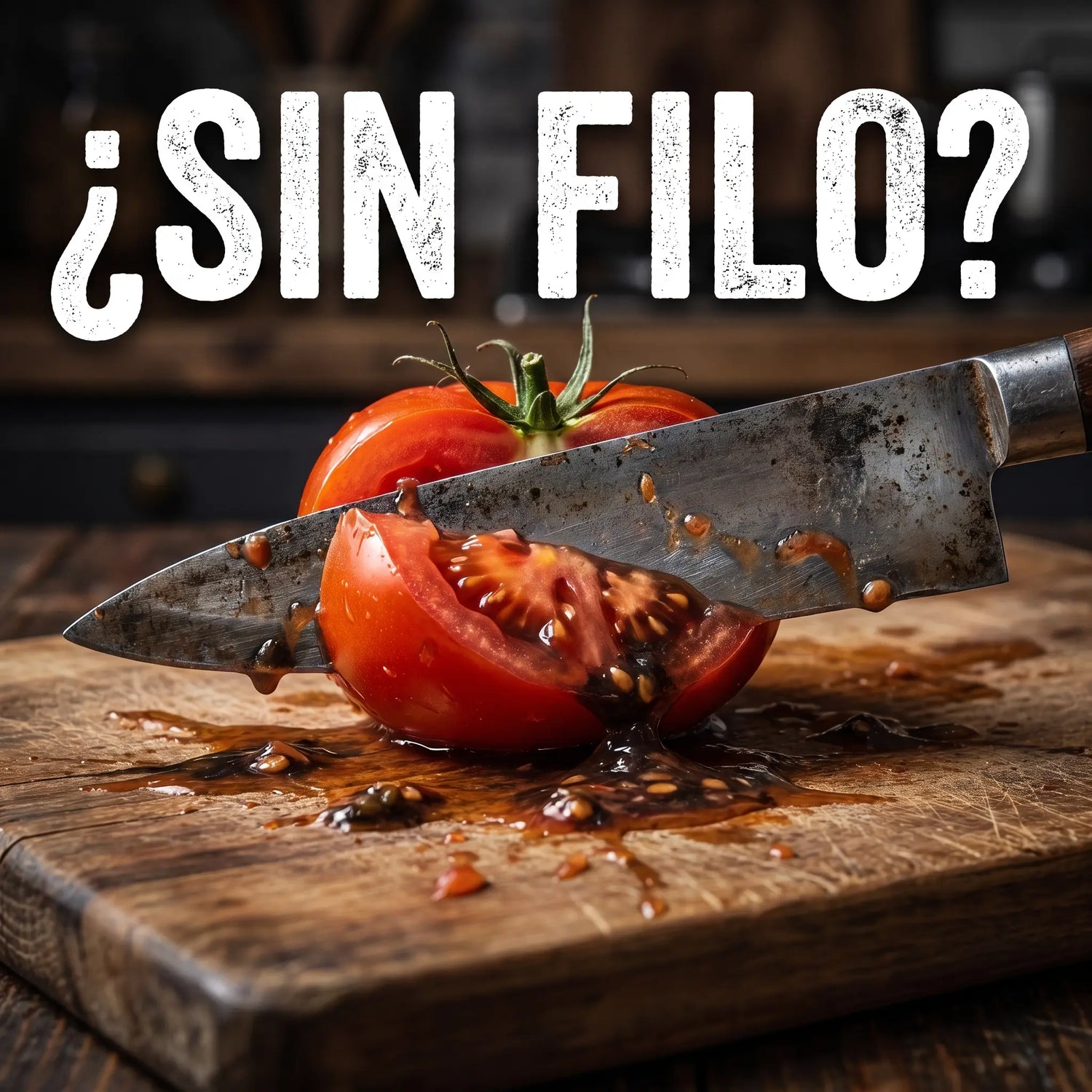 Problema de cuchillo sin filo aplastando tomate en la cocina solucionado con afilador manual.